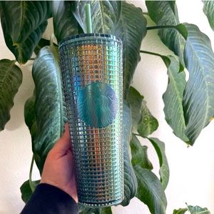 Starbucks 2022 Forest green Bling grid tumbler